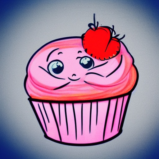 cute cupcake, cartoon drawing - Stable Diffusion