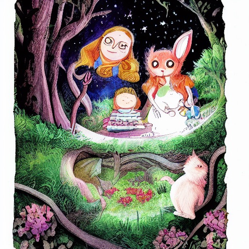 down the rabbit hole, children&rsquo;s book illustration - stable diffusion