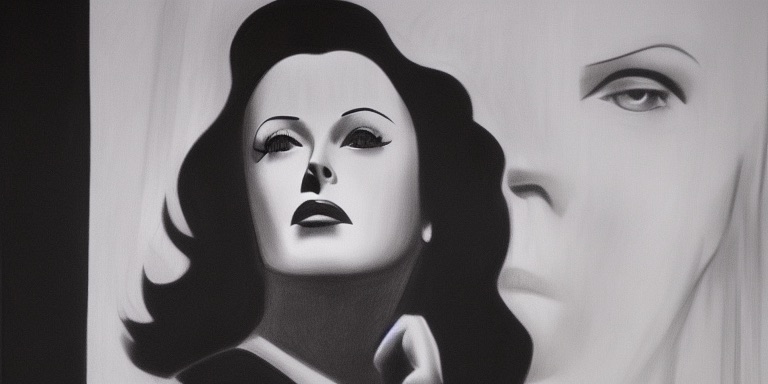 Hedy Lamarr standing in front of a drawing, Kuvshinov Ilya - Stable Diffusion